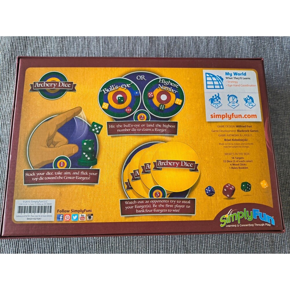 Simply Fun Archery Dice Board Game with Bullseye Target New without Tags - Picture 5 of 6